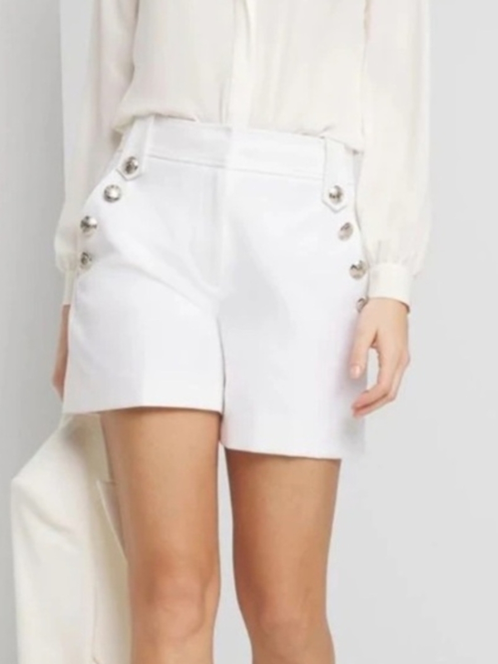 White House Black Market White High-Rise Button-Accent Bermuda Shorts